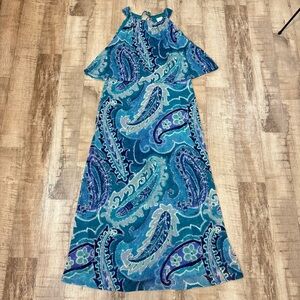 Chico's Dress Women's Size 2 Ocean Paisley Bib Paisley Maxi Vacation Tropical